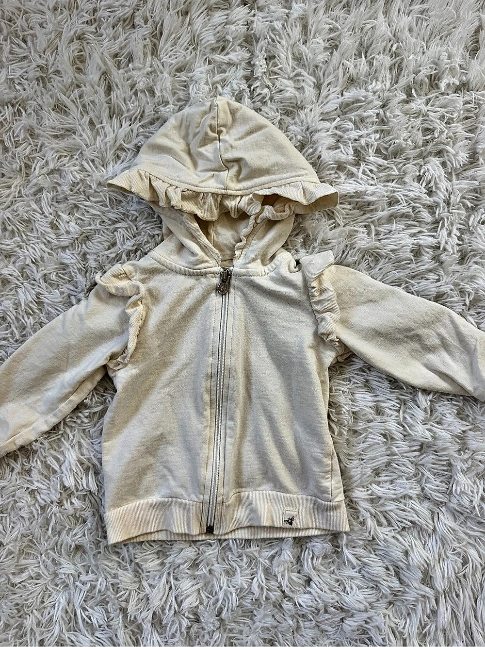 Burt's Bees Baby Organic Cream Ruffle Zip Hooded Jacket 18 mo.